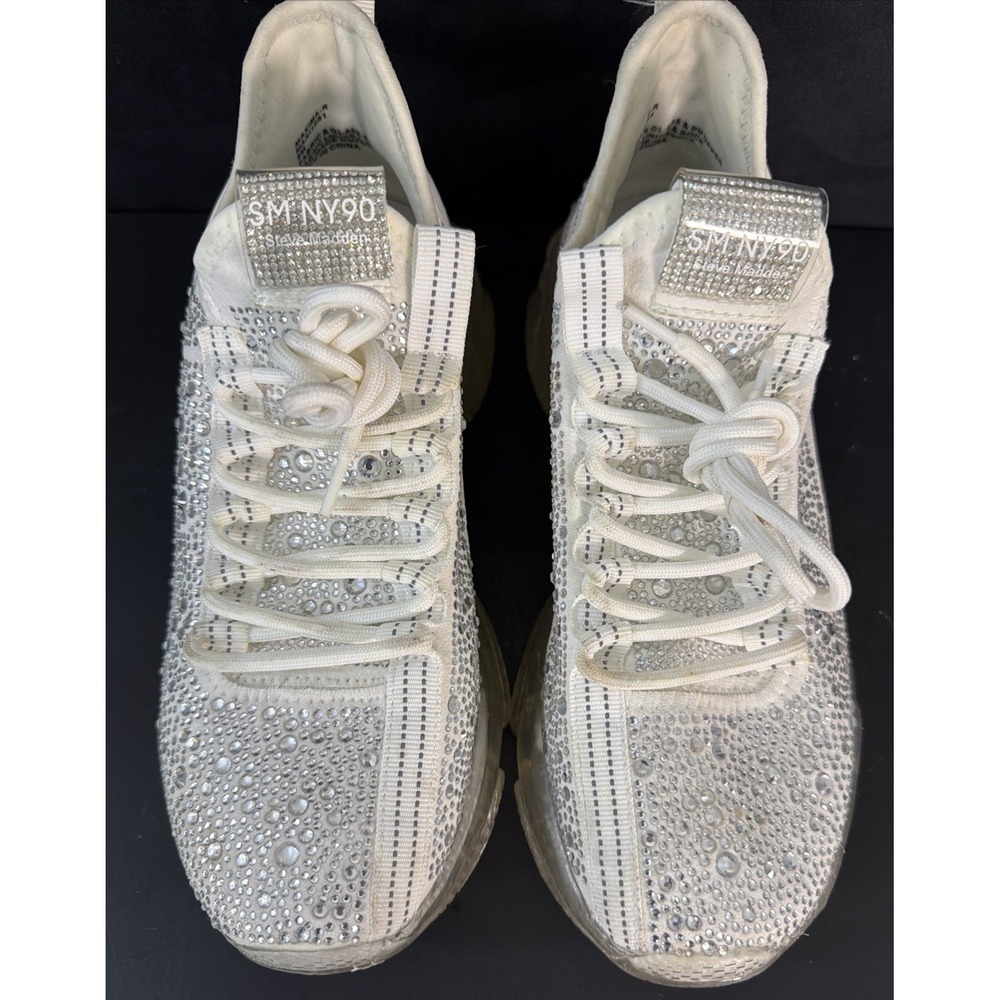 Steve Madden Maxima Rhinestone White Silver Women's Lace Up Sneakers - Size 9 - Picture 5 of 15